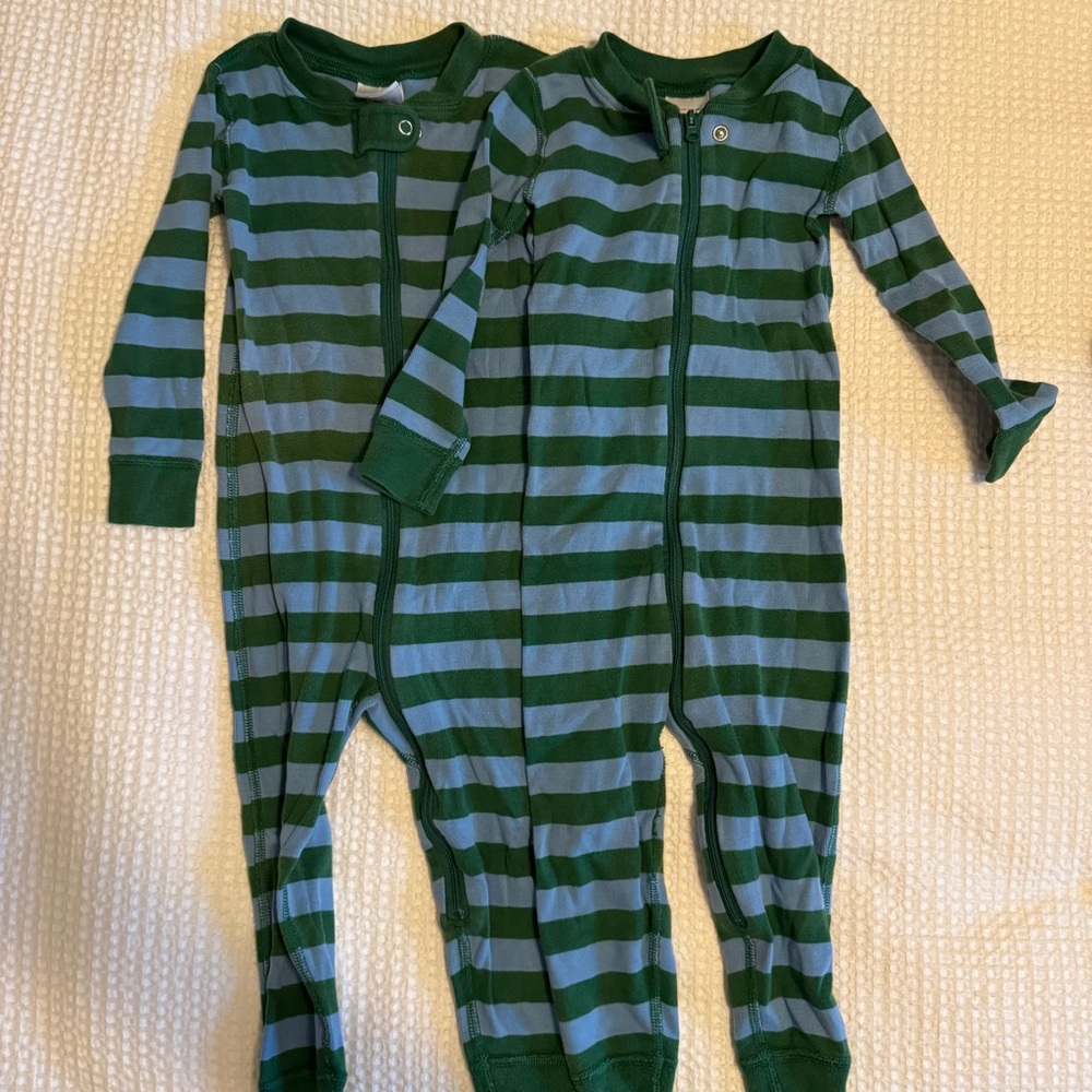 Hanna Andersson Green and Blue Striped Footies